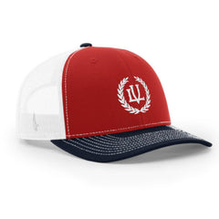 LOYALTY VIBES Crossover Trucker Hat White Red Navy Blue OS - Loyalty Vibes