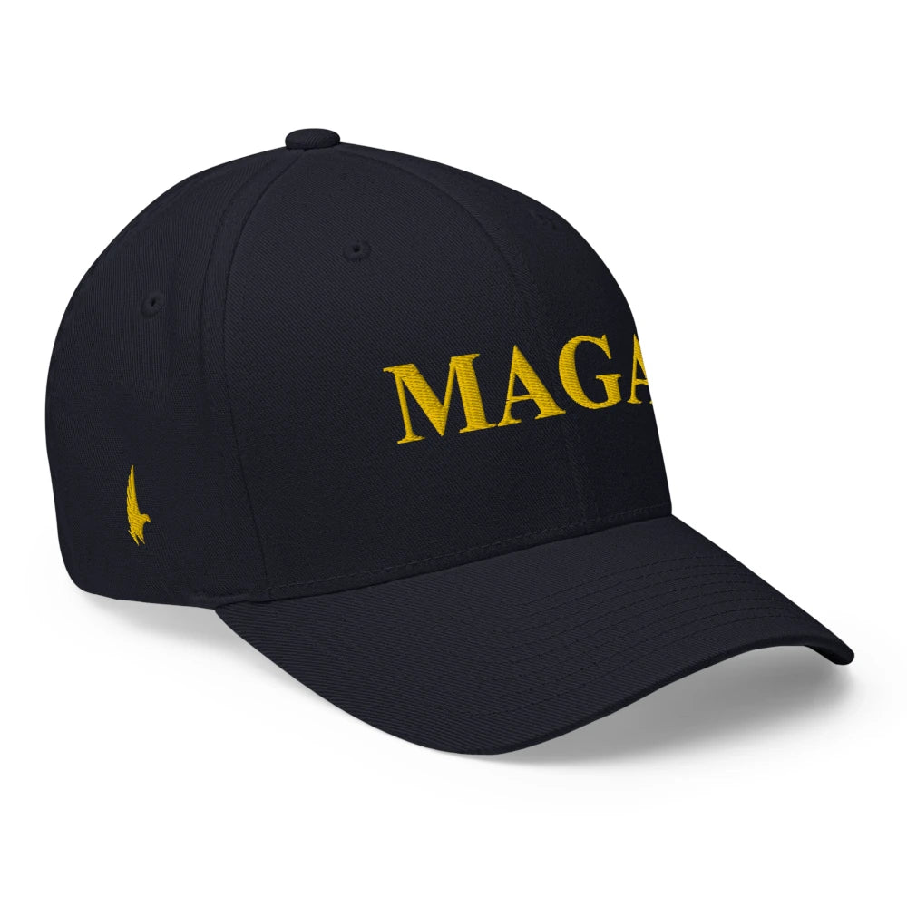 MAGA Fitted Hat Navy Blue Gold - Loyalty Vibes