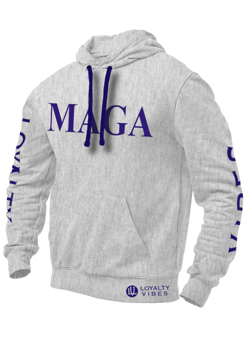 MAGA Hoodie - Heather Grey/Navy Blue - Loyalty Vibes