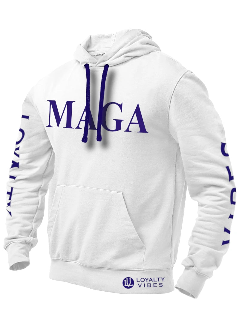 MAGA Hoodie - White/Navy Blue - Loyalty Vibes