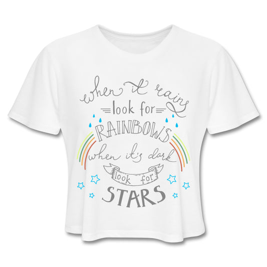 Rainbows And Stars Crop Top White - Loyalty Vibes