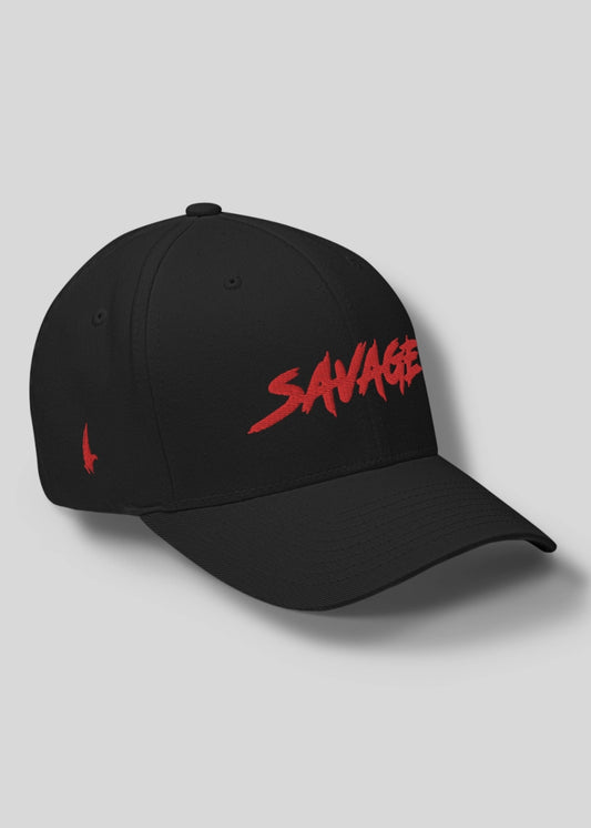 Savage Fitted Hat Black Red - Loyalty Vibes