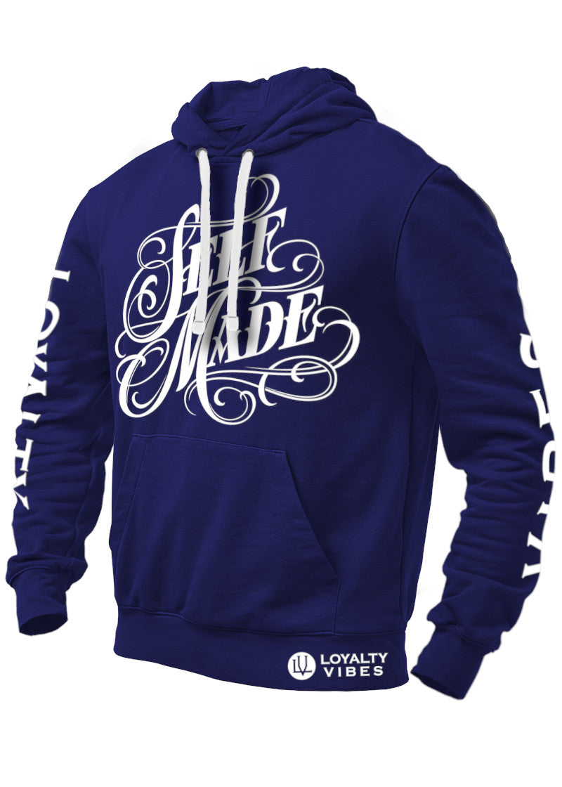 Self Made Hoodie Navy Blue White - Loyalty Vibes