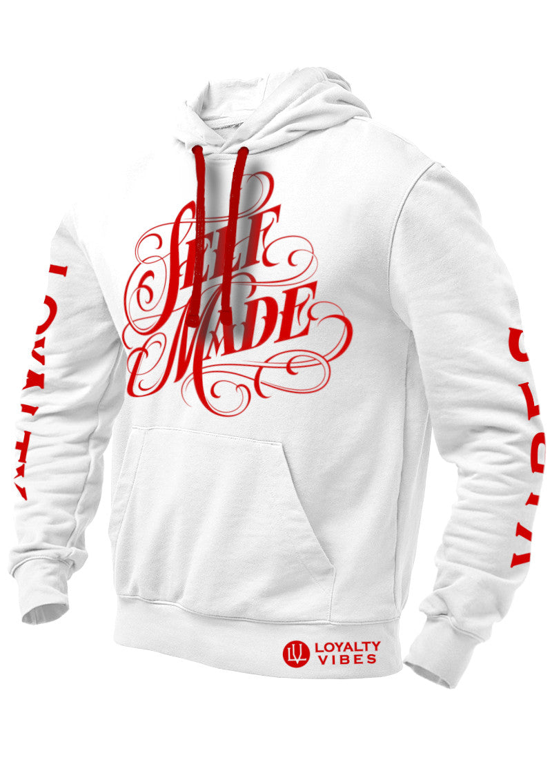 Self Made Hoodie White Red - Loyalty Vibes