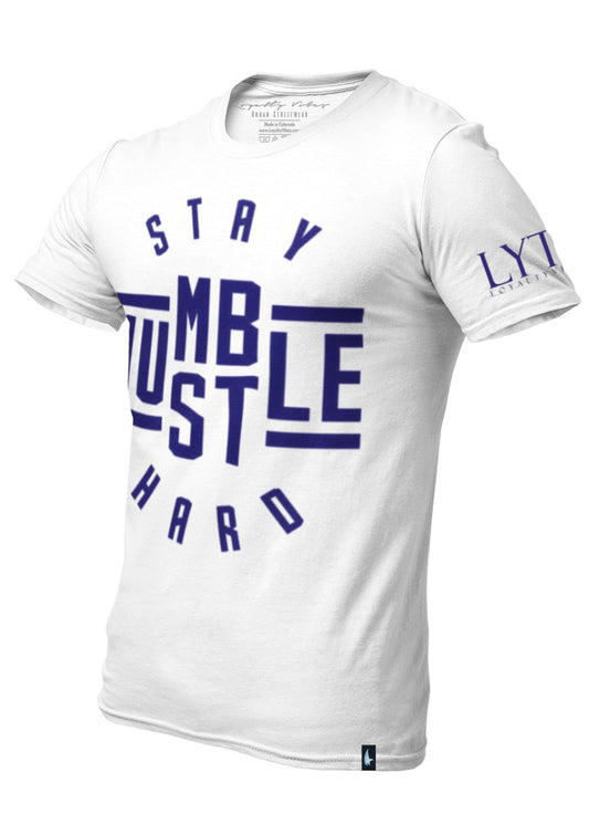 Stay Humble Hustle Hard T-Shirt White Navy Blue - Loyalty Vibes