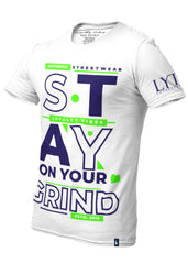 Stay On Your Grind T-Shirt White Green Navy Blue - Loyalty Vibes