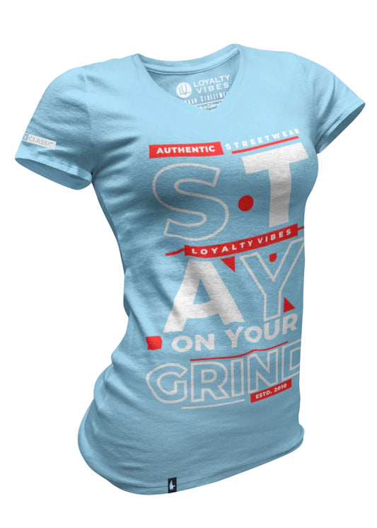 Loyalty Vibes Stay On Your Grind V-Neck Tee Baby Blue - Loyalty Vibes