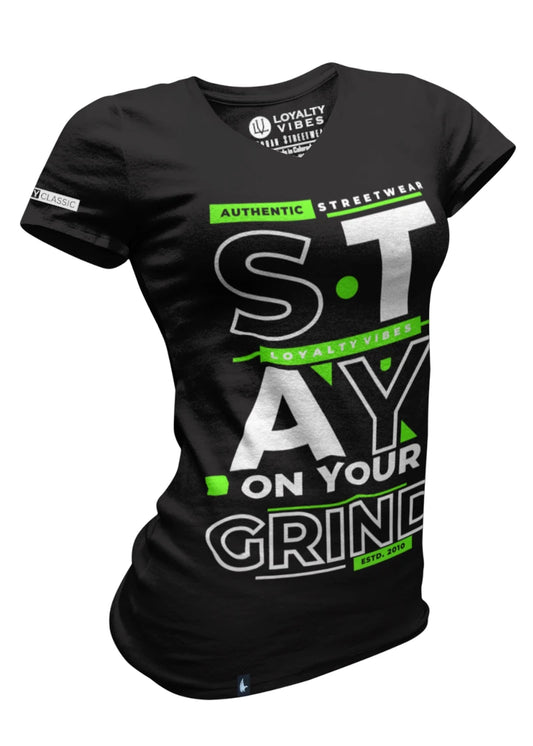 Stay On Your Grind V-Neck Tee Black Green - Loyalty Vibes