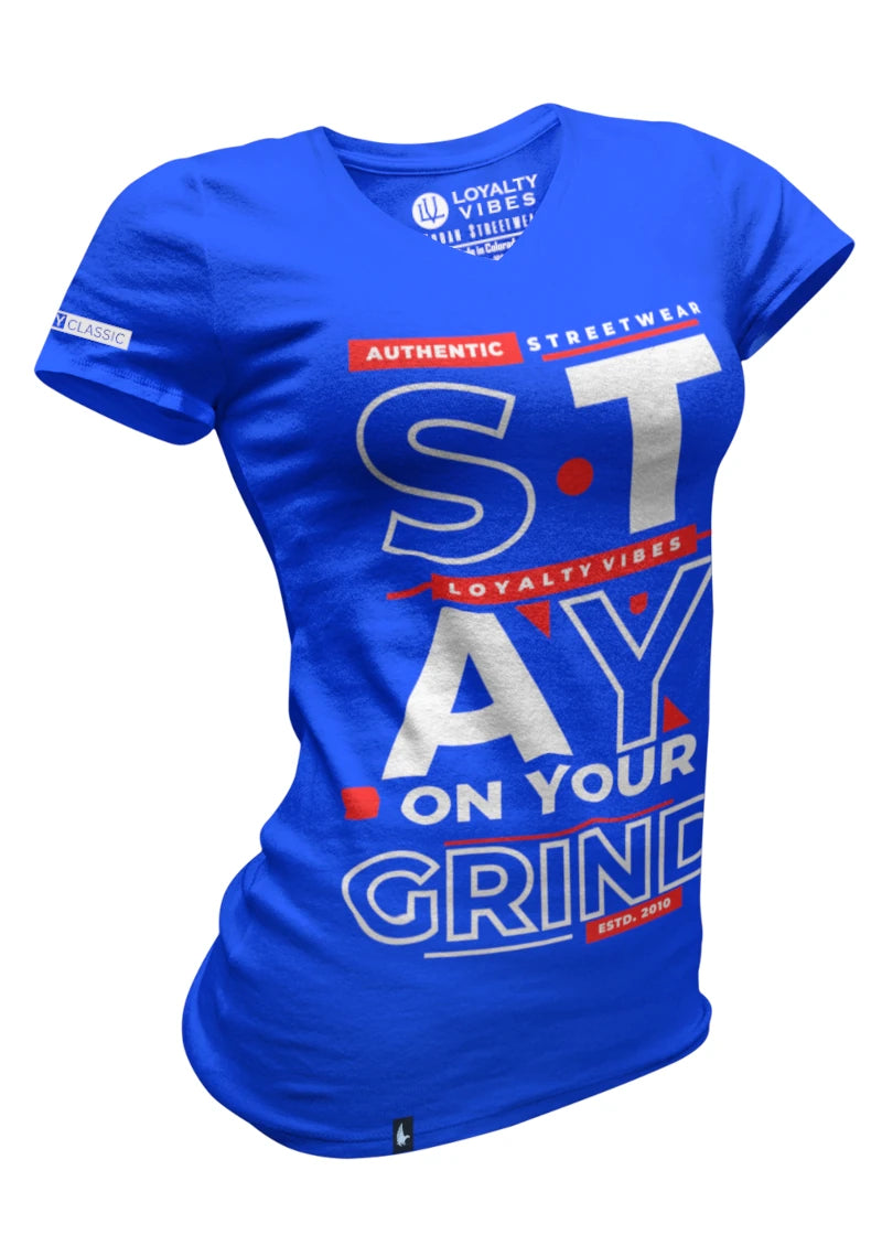 Stay On Your Grind V-Neck Tee Blue - Loyalty Vibes