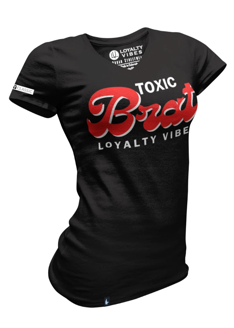 Toxic Brat V-Neck Tee - Black/Red - Loyalty Vibes