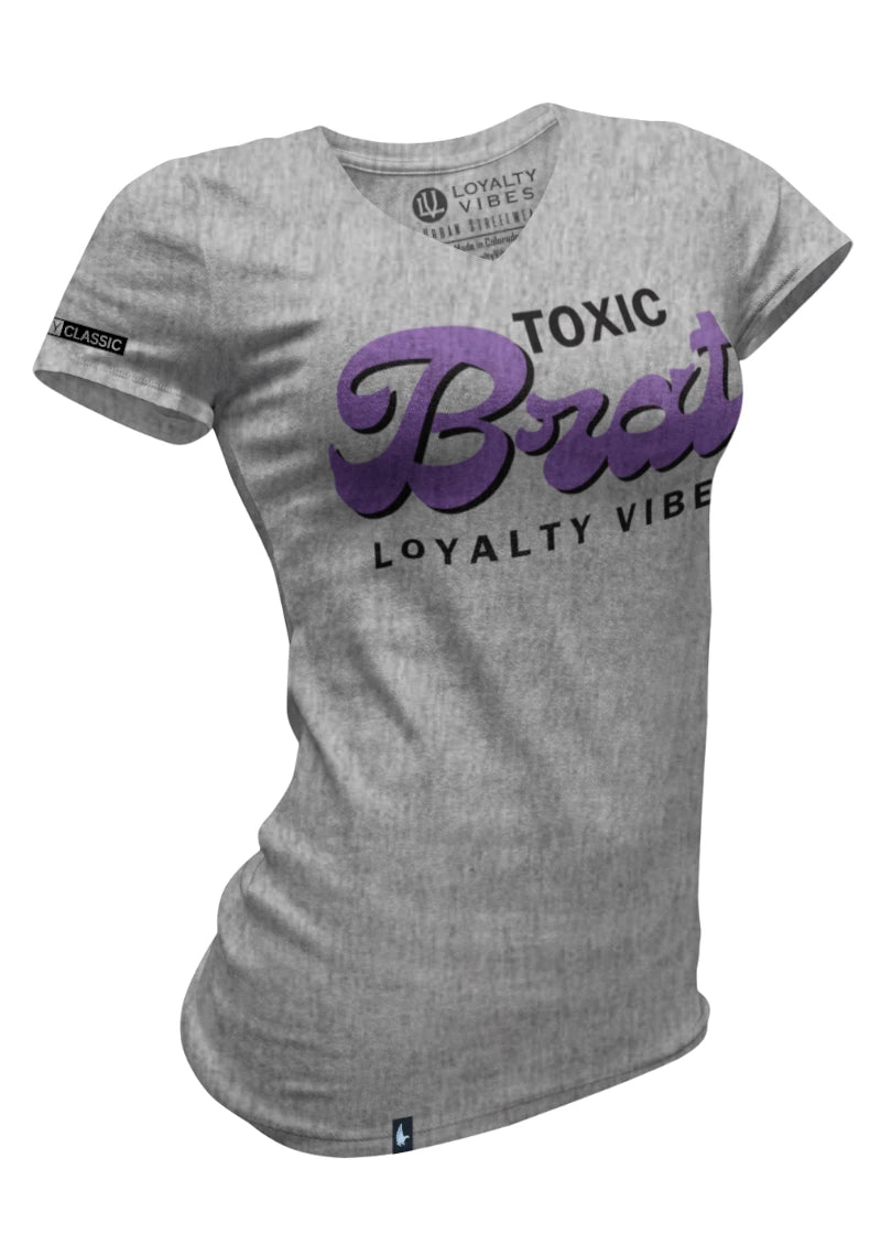 Toxic Brat V-Neck Tee Heather Grey Purple - Loyalty Vibes