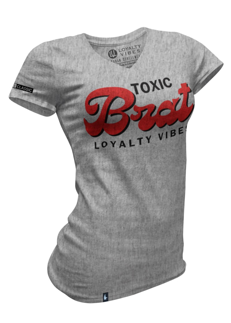 Toxic Brat V-Neck Tee Heather Grey Red - Loyalty Vibes