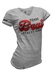 Toxic Brat V-Neck Tee - Heather Grey/Red - Loyalty Vibes