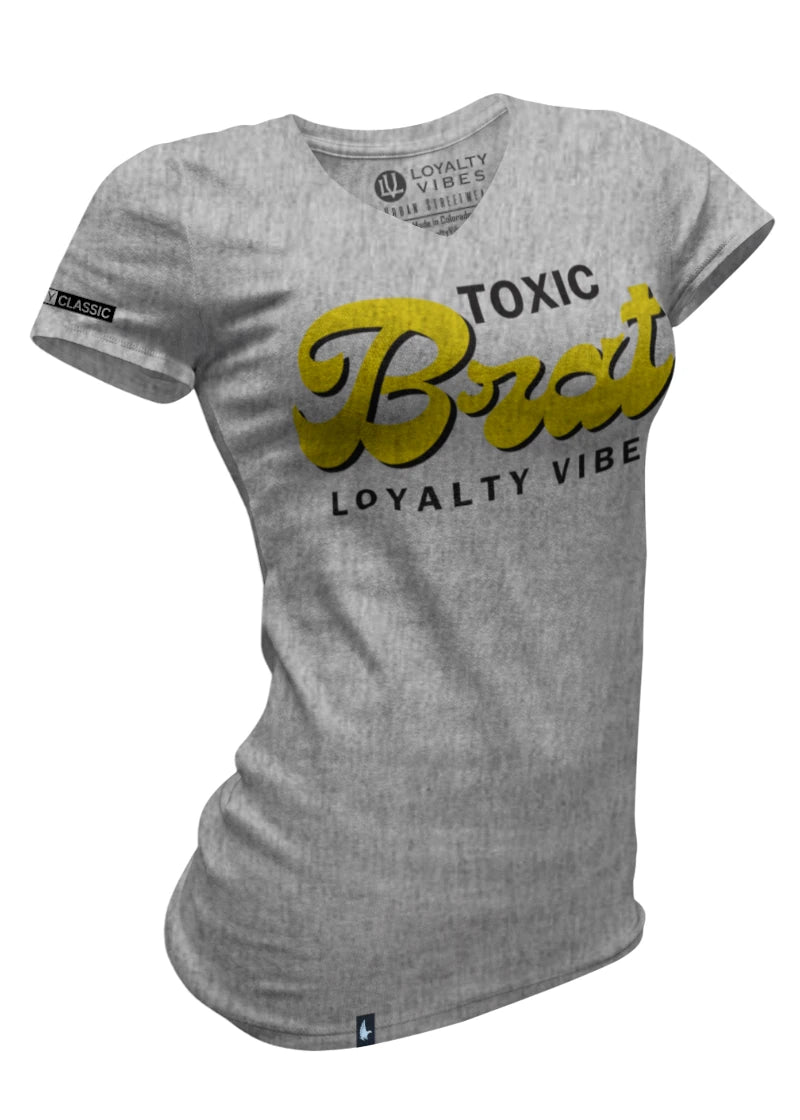 Toxic Brat V-Neck Tee Heather Grey Yellow - Loyalty Vibes