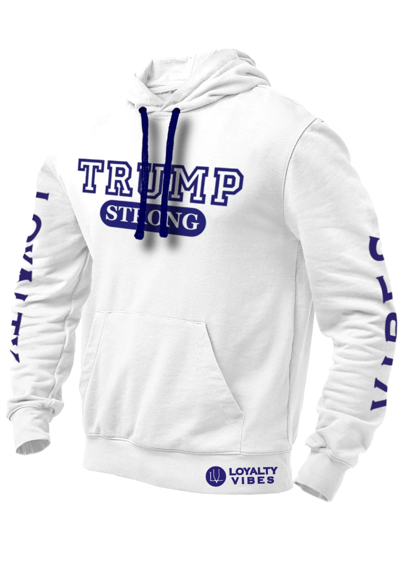 Trump Strong Hoodie White Navy Blue - Loyalty Vibes