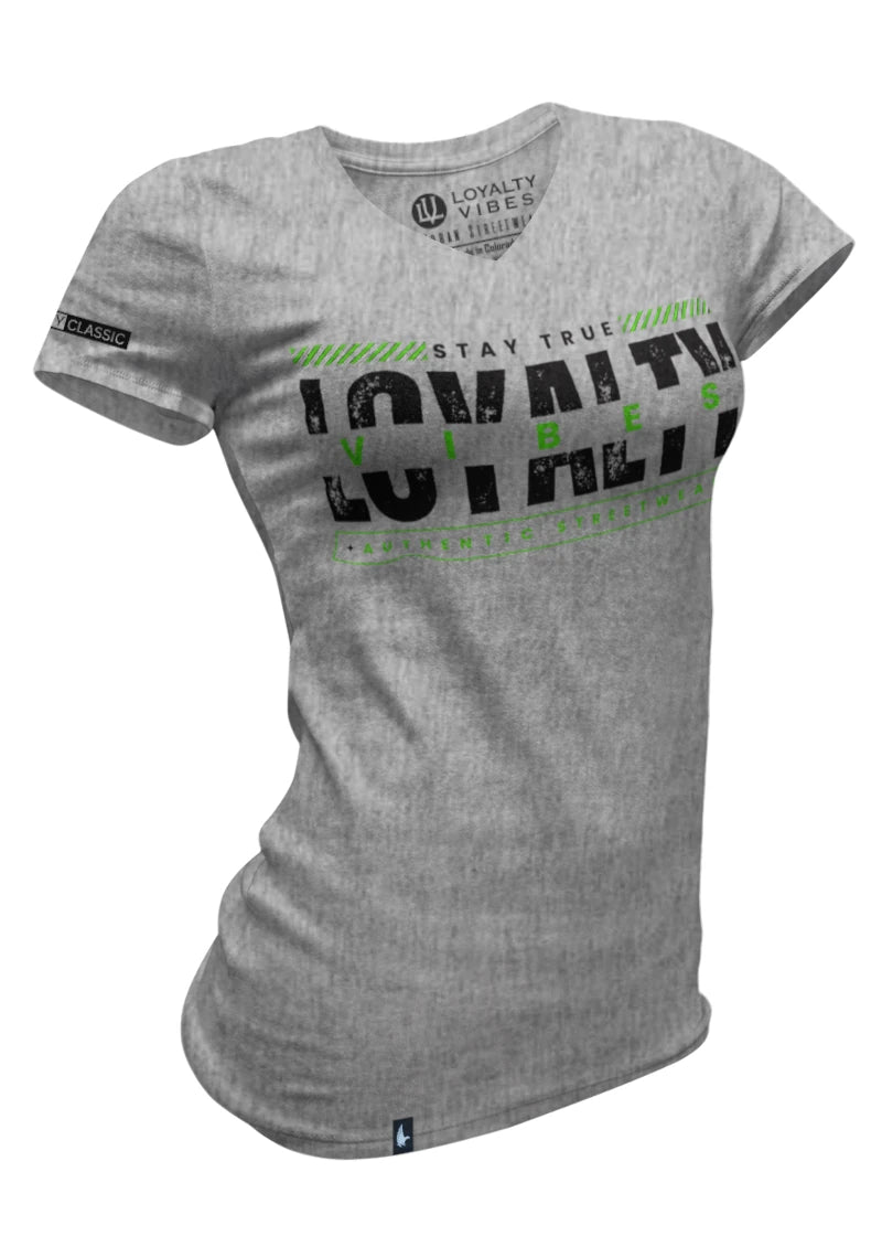 Velocity Logo V-Neck Tee Heather Grey Green - Loyalty Vibes