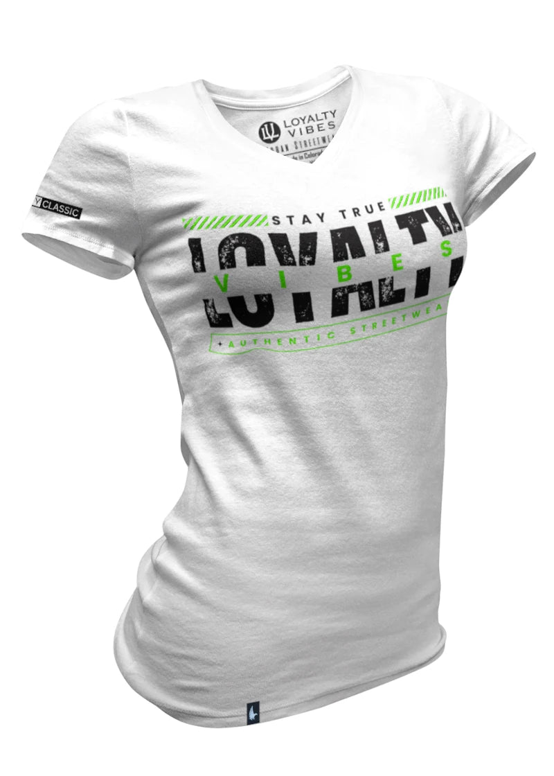 Velocity Logo V-Neck Tee White Green - Loyalty Vibes