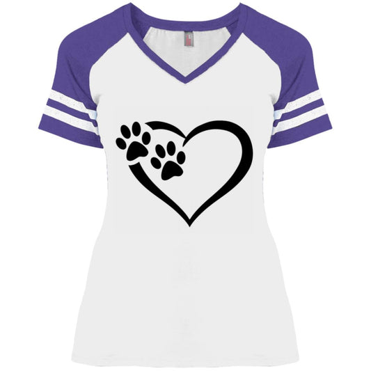 Ladies' Paws Of Passion Crossover T-Shirt White Heather Purple - Loyalty Vibes