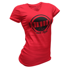 Chingona Con Thick Thighs V-Neck Tee Red - Loyalty Vibes