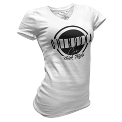 Chingona Con Thick Thighs V-Neck Tee White - Loyalty Vibes