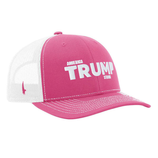 Loyalty Vibes America Trump Strong Trucker Hat Pink OS - Loyalty Vibes