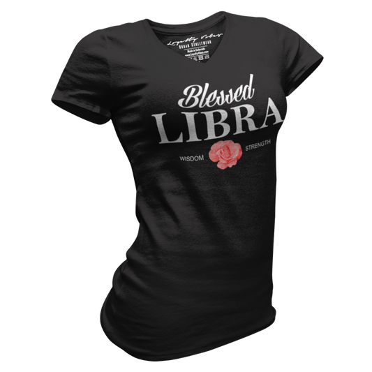 Blessed Libra V-Neck Tee Black Women's - Loyalty Vibes