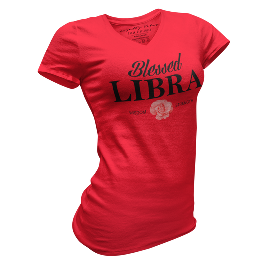 Blessed Libra V-Neck Tee Red Women's - Loyalty Vibes