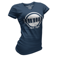 Chingona Con Thick Thighs V-Neck Tee Navy - Loyalty Vibes