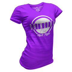 Chingona Con Thick Thighs V-Neck Tee Purple White - Loyalty Vibes