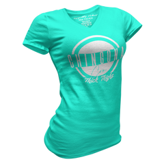 Chingona Con Thick Thighs V-Neck Tee Teal White - Loyalty Vibes