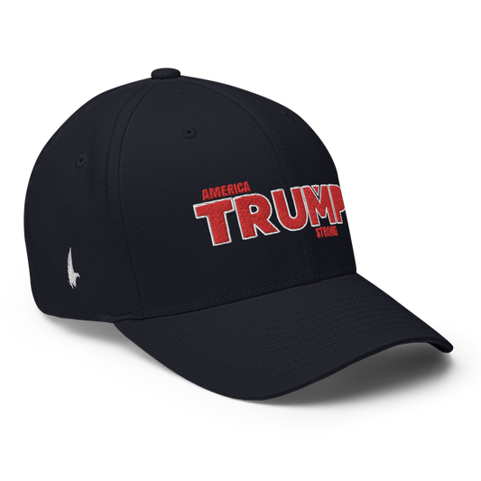 America Strong Trump Flexfit Hat Navy Blue Red - Loyalty Vibes