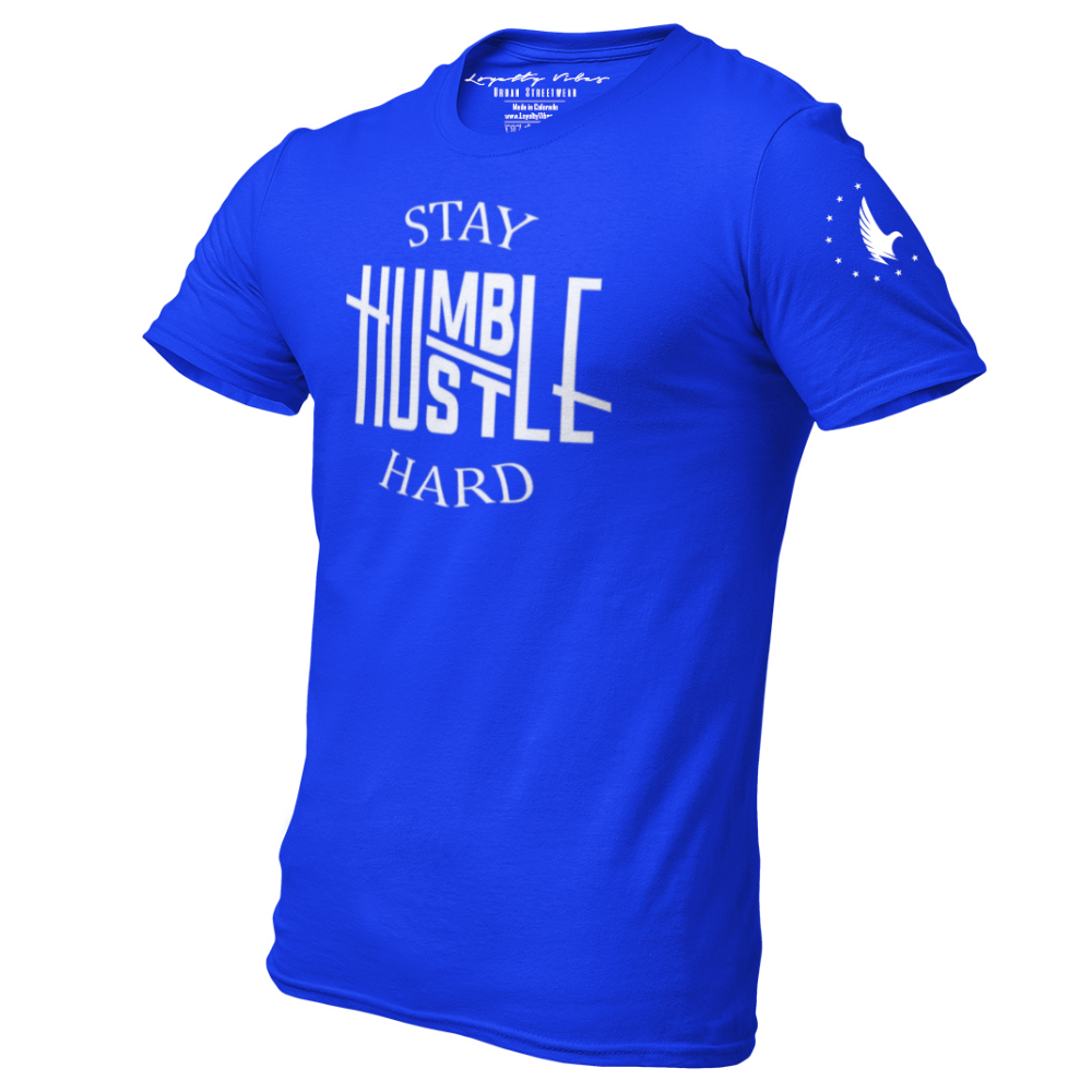 Hustle Hard Tee Blue White - Loyalty Vibes