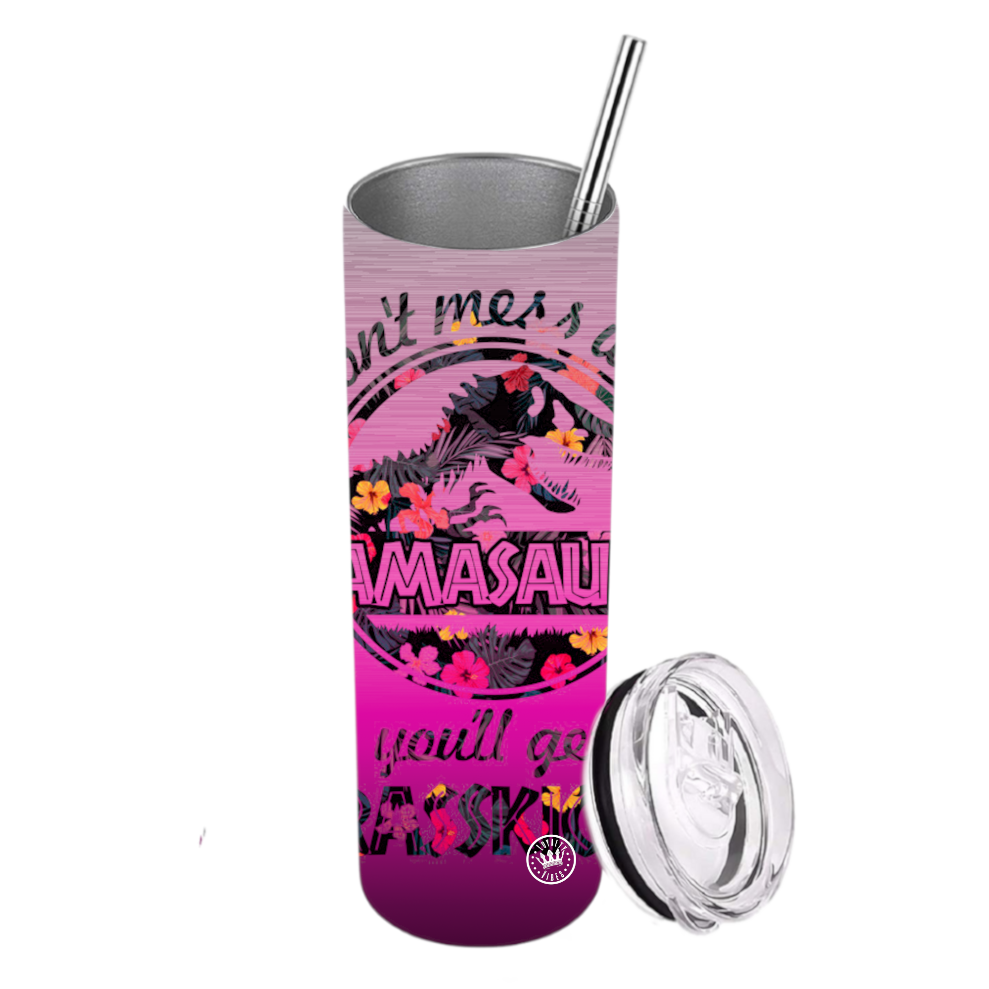 Personalized Tumbler For Mom - Pink Tropical Mamasaurus Tumbler