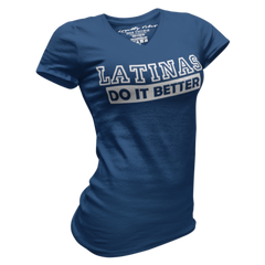 Loyalty Vibes Latinas Do It Better V-Neck Tee Navy Blue Women's - Loyalty Vibes