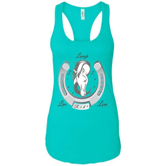 Live Laugh Love Ride Racerback Tank Top For Women Tahiti Blue - Loyalty Vibes