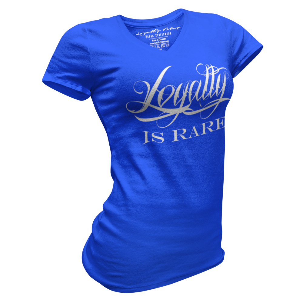 Loyalty Is Rare V-Neck Tee Blue White - Loyalty Vibes