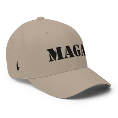 Loyalty Vibes Mega MAGA Fitted Hat Sandstone Black - Loyalty Vibes