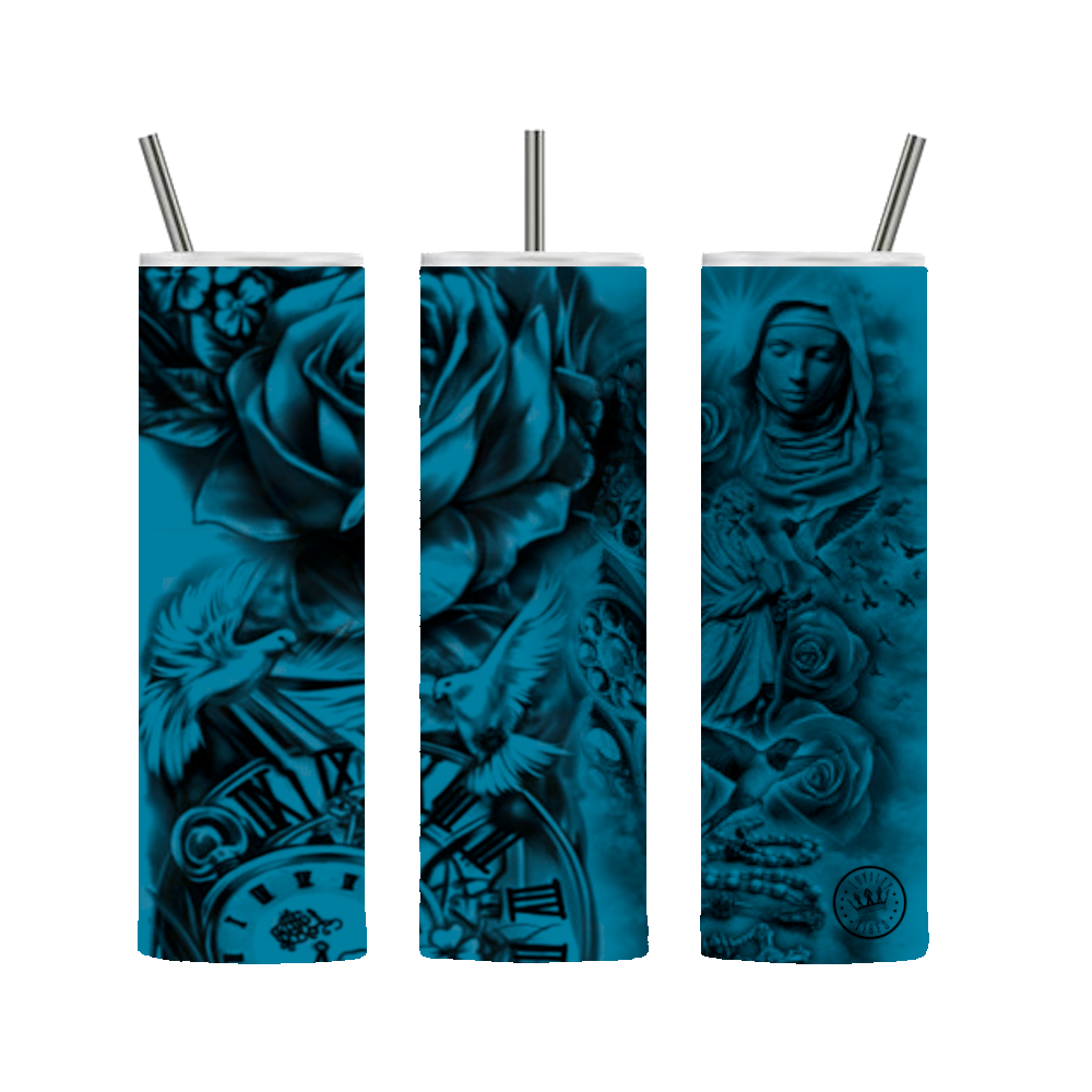 Mexican Prayers Tumbler 20 oz. Teal Stainless Steel - Loyalty Vibes