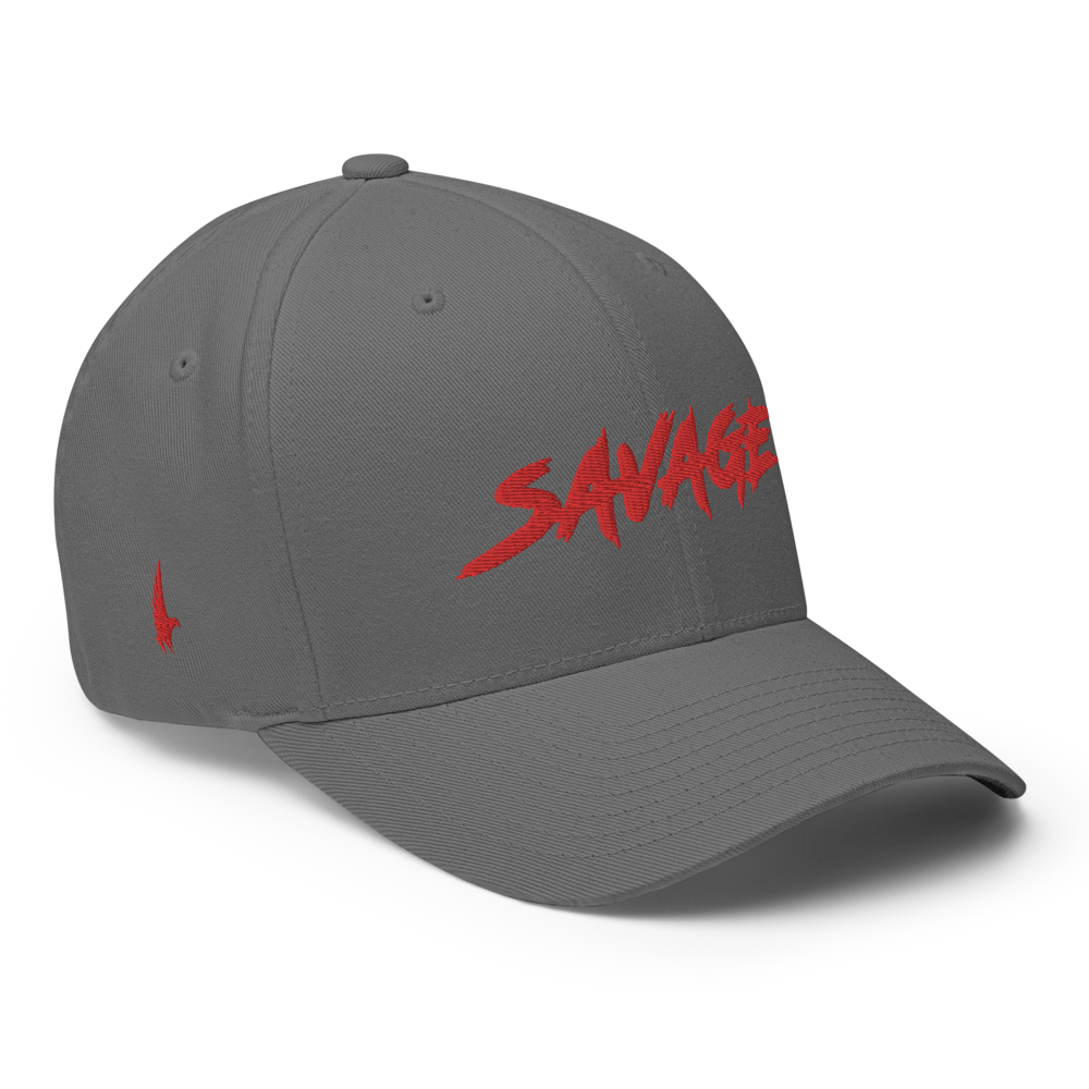 Savage Fitted Hat Grey Red - Loyalty Vibes