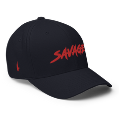 Savage Fitted Hat Navy Blue Red - Loyalty Vibes