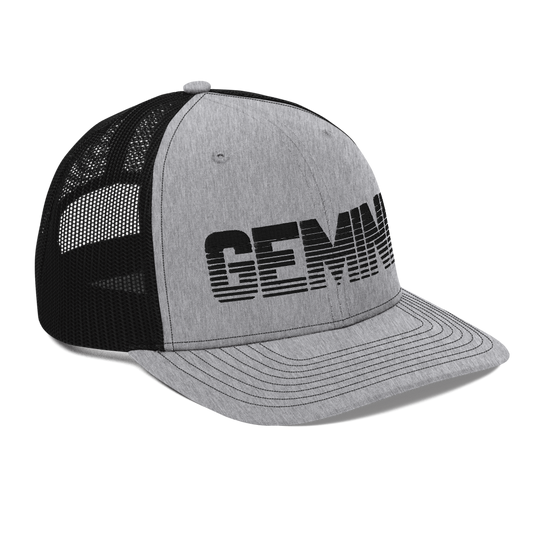 Gemini Zodiac Trucker Hat Heather Grey Black - Loyalty Vibes