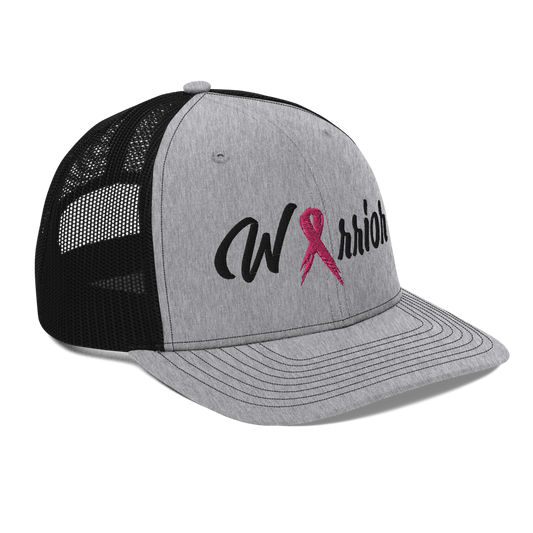 Breast Cancer Warrior Trucker Hat Heather Grey Black - Loyalty Vibes