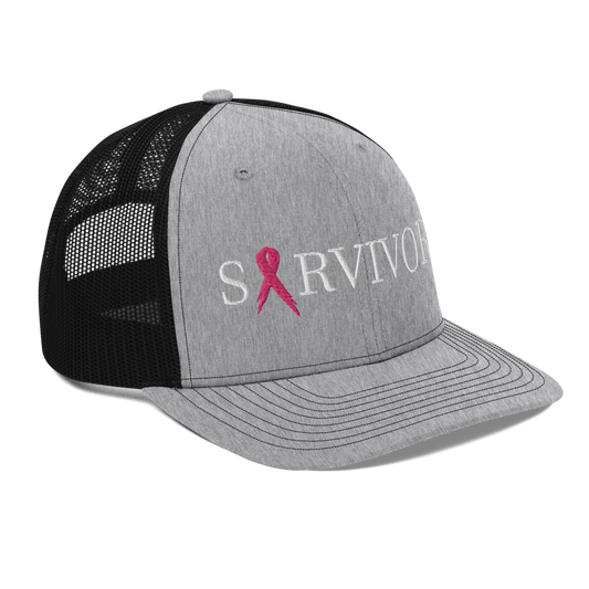 Breast Cancer Survivor Trucker Hat Heather Grey Black - Loyalty Vibes