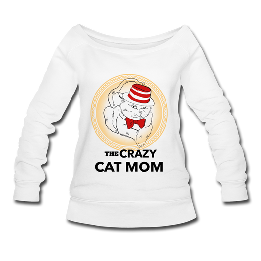 Off The Shoulder Crazy Cat Mom Sweatshirt white - Loyalty Vibes