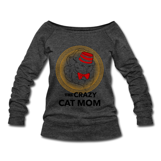 Off The Shoulder Crazy Cat Mom Sweatshirt heather black - Loyalty Vibes