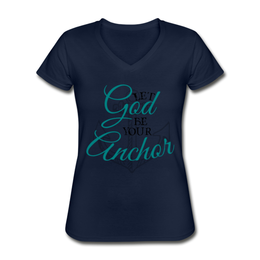Let God Be Your Anchor V-Neck Tee navy - Loyalty Vibes
