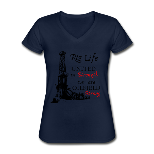 Women's We Are Oilfield Strong V-Neck T-Shirt navy - Loyalty Vibes