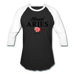 Blessed Aries Unisex Baseball T-Shirt black white - Loyalty Vibes