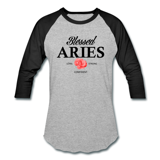 Blessed Aries Unisex Baseball T-Shirt heather gray black - Loyalty Vibes