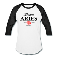 Blessed Aries Unisex Baseball T-Shirt white black - Loyalty Vibes